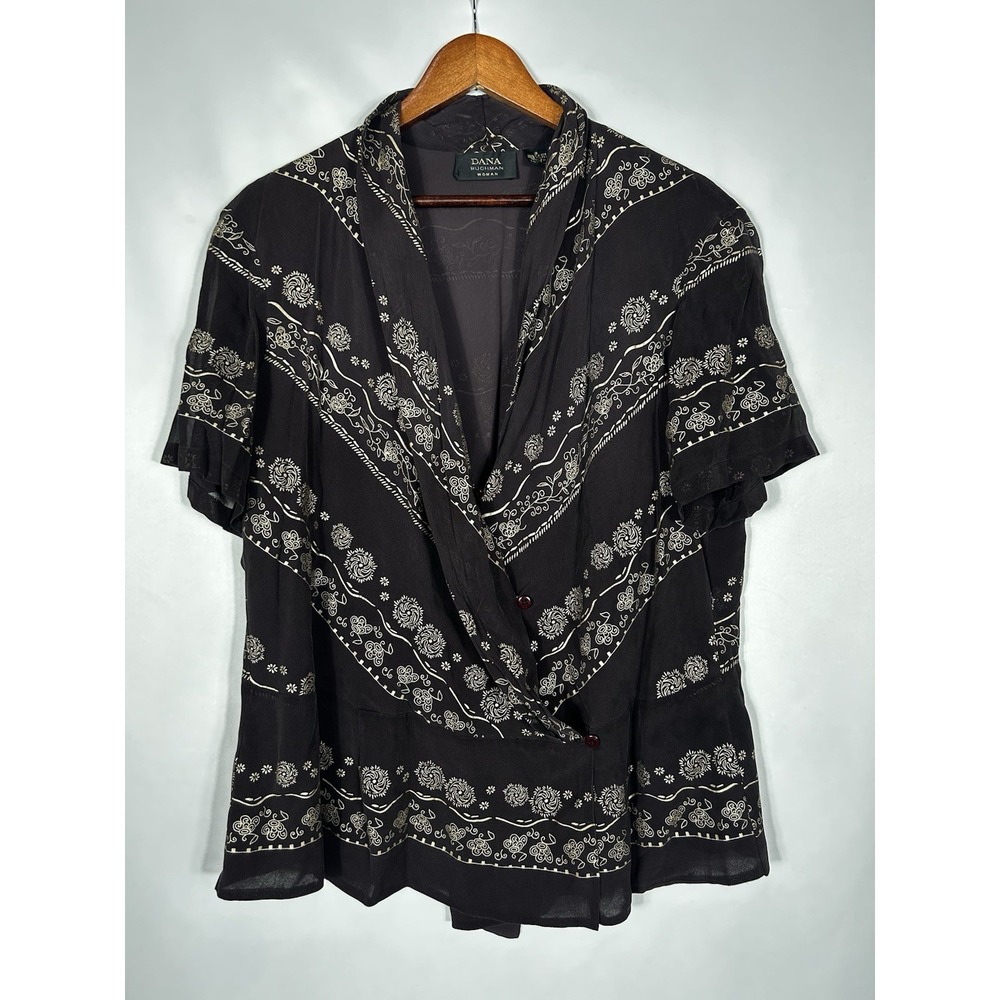 Dana Buchman 100% Silk Blouse Size 18 Y2K Brown Boho Forest Fairy Grunge Earthy